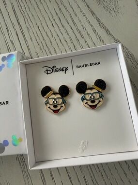 BaubleBar Kids Mickey Stud Earrings in Black, Cream & Blue